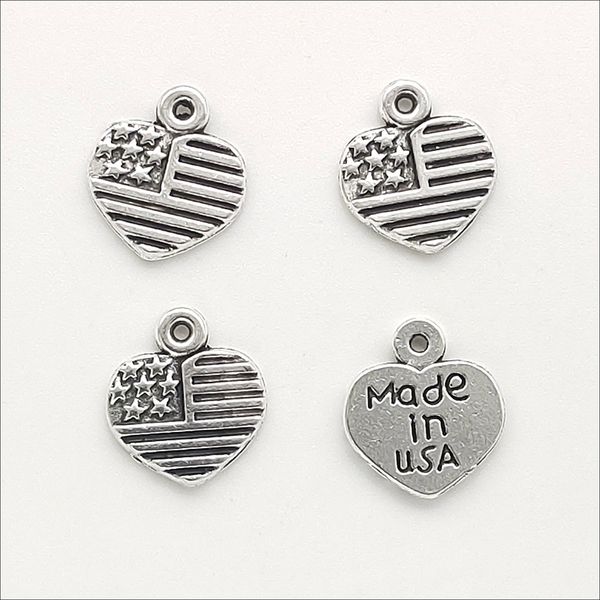 

lot 200pcs made in usa flags heart tibetan silver charms pendants for jewelry making earring necklace bracelet key chain accessories 13*12mm, Bronze;silver