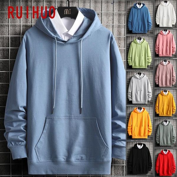 

men's hoodies & sweatshirts ruihuo solid streetwear mens harajuku hooded sweatshirt men clothing hip hop pullover m-5xl 2021 arrivals, Black