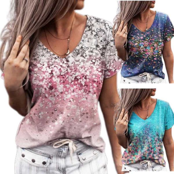 

floral print women t-shirts short sleeve high street tee summer v-neck fashion big size loose female pink t-shirt 5xl women's, White