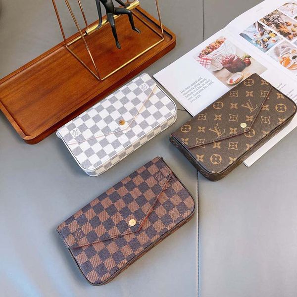 

women handbag shoulder bags totes 3pcs set pochette accessories brown flower messenger chain strap cross body ladies flap purse clutch with