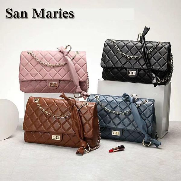 

evening bags san maries fashion women's designer real leather chain purses and handbags large 36cm shoulder tote