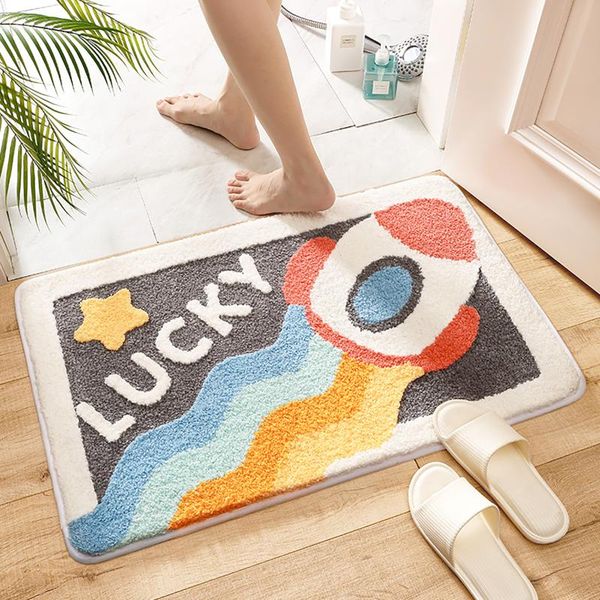 

bath mats cartoon flocking mat non-slip absorbent microfiber bathroom rug soft home entrance kitchen door carpet room decor