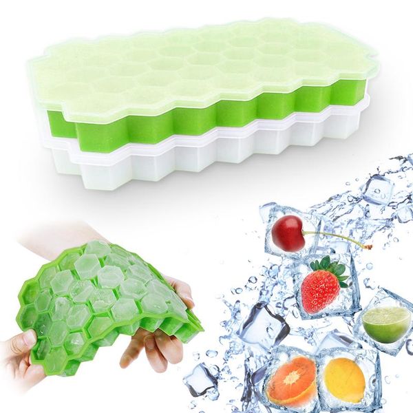 

honeycomb shape silicone ice cube mold with lid 37 cells environmentally friendly non-toxic box diy maker kitchen tools baking moulds