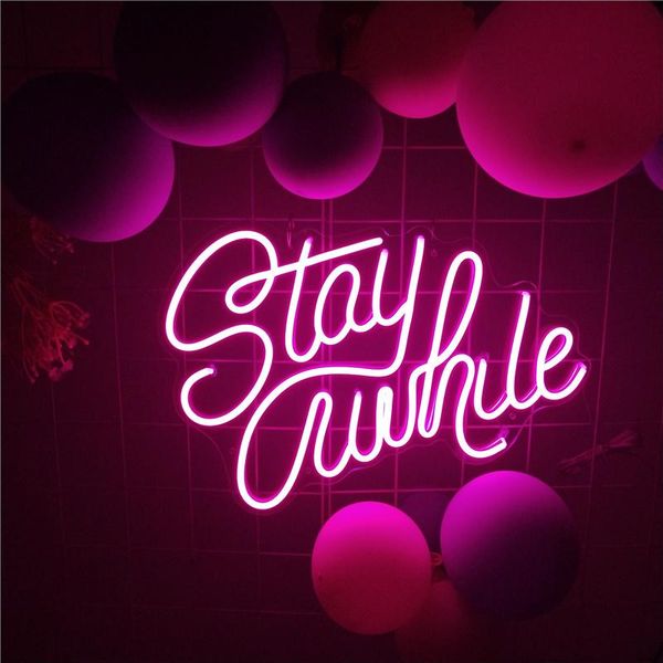

other lighting bulbs & tubes neon sign light custom personnalisÃ© stay awhile aesthetic room decor murale chambr led hanging wall pub store w