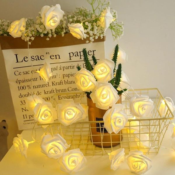 

party decoration 2m led garland foam rose string lights artificial flower bouquet fairy for wedding lamp battery powered