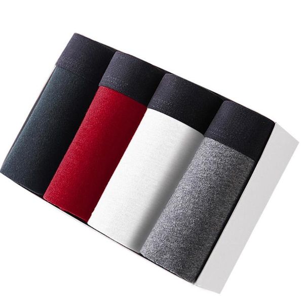 

underpants 4pcs/set men's underwear solid color elastic waistband low rise boxers cotton breathable large size male panties, Black;white