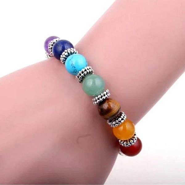 

link, chain women seven chakra bracelet yoga meditation charm anxiety natural healing accessories mandala, Black