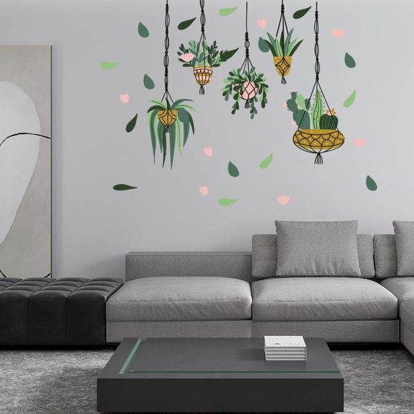 

wall stickers plant flower hanging basket creative living room background decoration