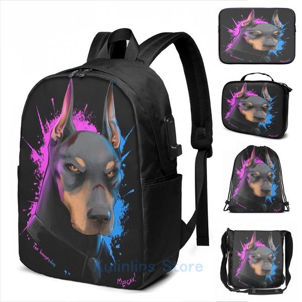 

backpack funny graphic print black doberman usb charge men school bags women bag travel laptop