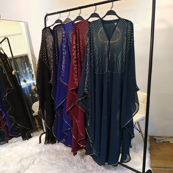 

ramadan muslim prayer garment women iftar abayas bat sleeve beaded hooded dubai turkey long prayer islamic clothing hijab dress, Red