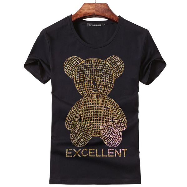 T-shirt da uomo T-shirt da uomo con diamanti Abbigliamento Kawaii Teddy Bear T-shirt da uomo Manica corta Casual da viaggio in cotone Top Plus 5XL T034