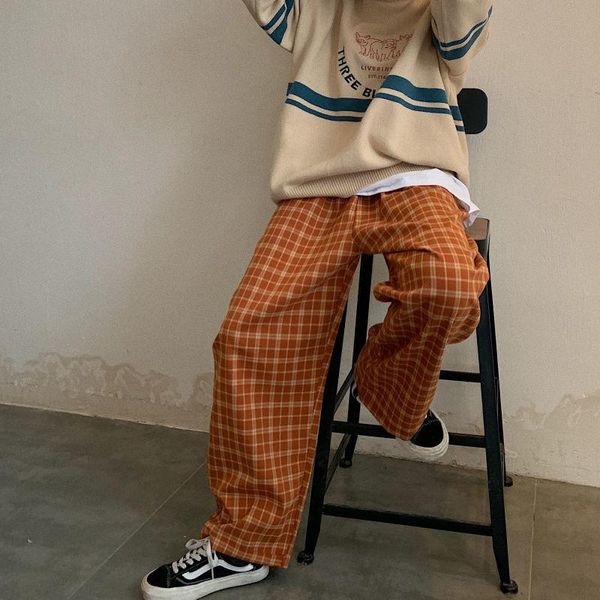 

checkered pants for women vintage plaid fashion korean style wide leg summer blue harajuku oversized trousers women's & capris, Black;white