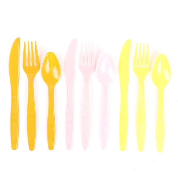 

forks disposable cutlery dessert pink blue spoon fork knife long handle