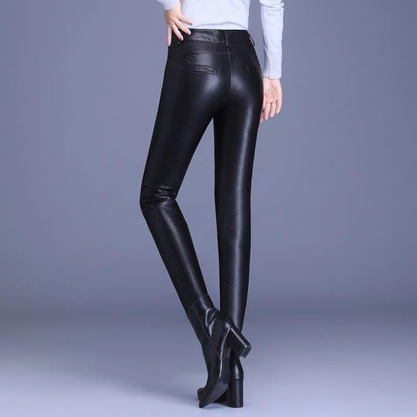 

women's pants & capris black autumn pu leather women high waist skinny push up leggings trousers zippers anti-water casual plus size, Black;white