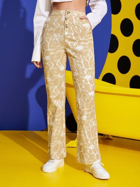 

x bianca allover print high waist pants 71jl#, Black;white
