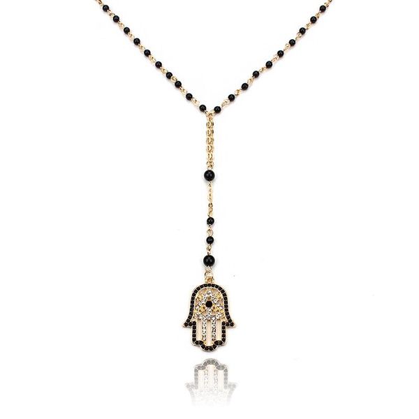 

pendant necklaces wish card evil eye hamsa hand necklace for women femme bijoux black bead sweater chain fashion jewelry girls gift, Silver