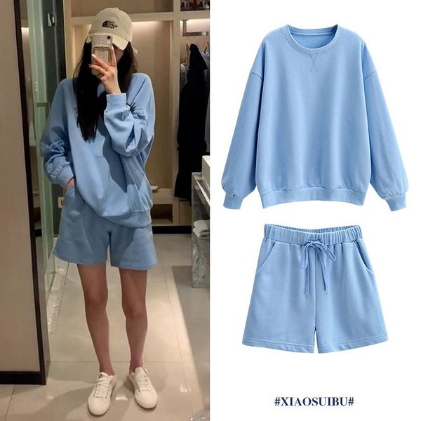 

women casual two piece sets spring summer pullover sweatshirts and shorts outfits woman tracksuits streetwear sportsuits women's, Gray