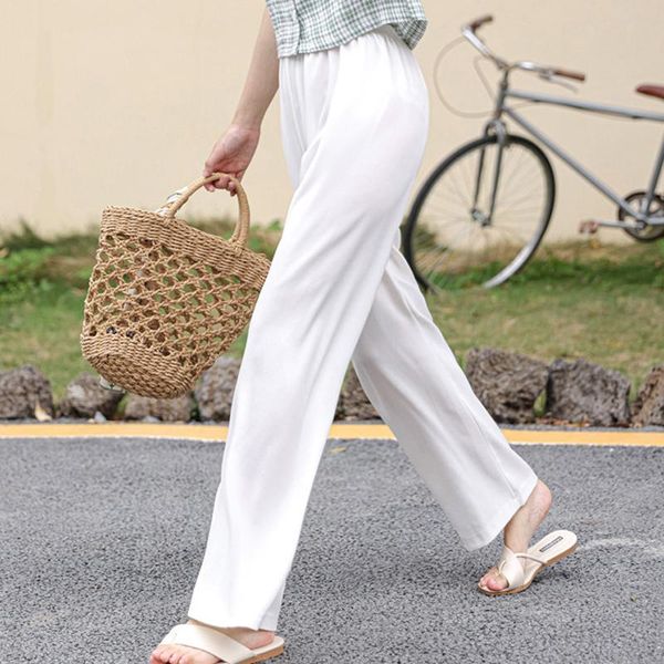 

women's pants & capris alien kitty 2021 women summer long wide leg solid loose high elastic waist elegant office lady trousers flat fem, Black;white