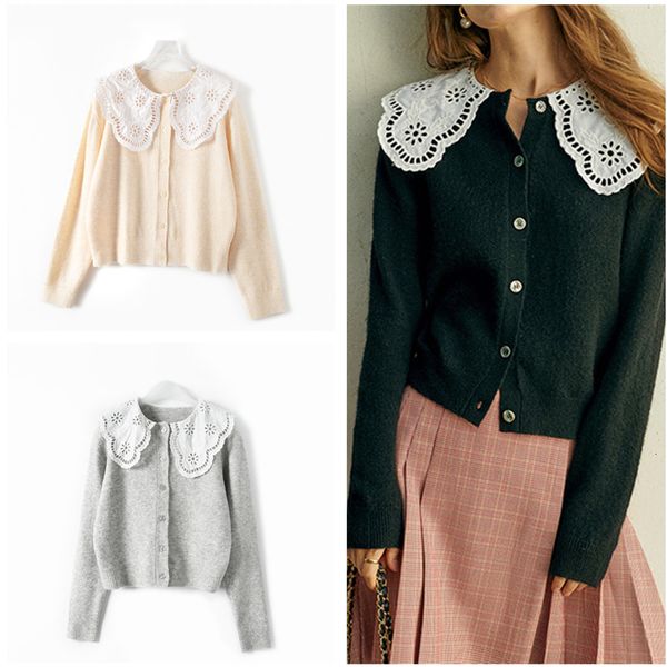 

sweaters peter pan collar sweater women sweet single breasted black early autumn ladies cardigan, White;black