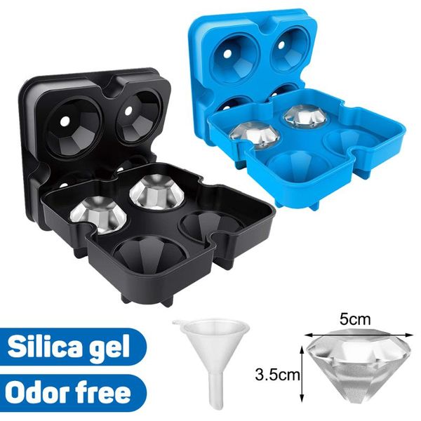 

silicone diamond ice mold tray reusable 4 cell cubes maker form for candy cake chocolate mould whiskey party bar tool baking moulds