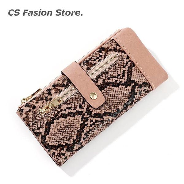 

wallets cs fasion snake leather fold over purse soft phone pocket multi-functional zipper clutch wallet long carteir, Red;black