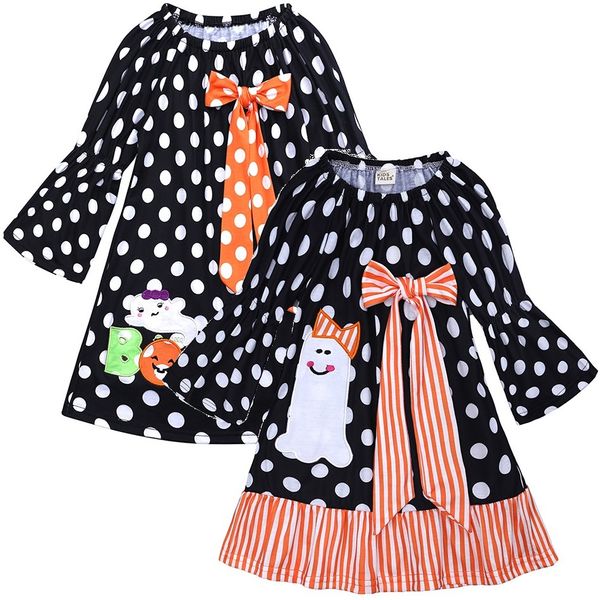 Dot Black Dot Bebé Dress Halloween Fantasma Trajes Roupas Girl Roupas Crianças One-peça Vestidos Crianças Blusa Equipamento De Algodão 1-6 Anos 210413