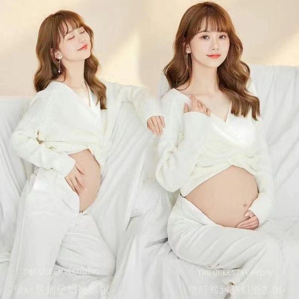 

maternity dresses dvotinst women pography props sweaters pants 2pcs pregnancy elegant white knitted studio shooting po clothes