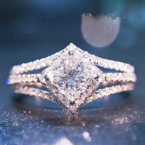 

wedding rings huitan elegant white princess cut cz women bling stylish engagement ring female fashion jewelry, Slivery;golden