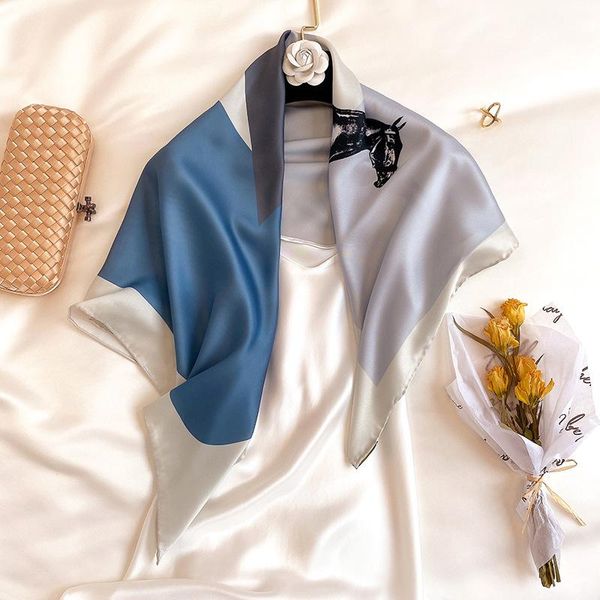 

scarves fashion twill silk scarf women print hair band square foulard female bandana head wraps hijab neckerchief, Blue;gray