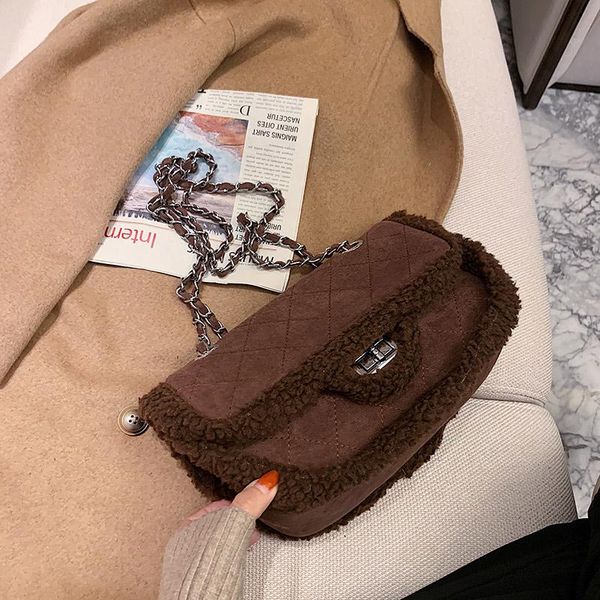 

evening bags lattice square plush crossbody bag 2021 high-quality matte pu leather women's designer handbag chain shoulder messenger