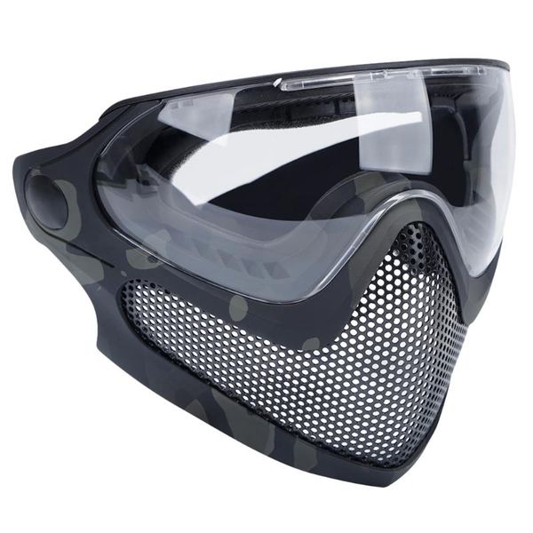

dual mode combat mask outdoor game gear steel screen protective for man women (black and camouflage) hats, Black;white