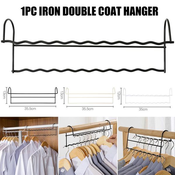 

hangers & racks wrought iron double layer clothes hanger rack bathroom wardrobe closet space saving storage bracket household dry