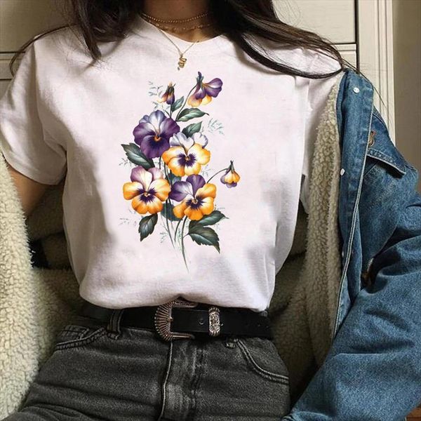 

and women tees print men graphic ladies womens short sleeve elegant 90s floral flower clothes lady clothing female shirt, White;black