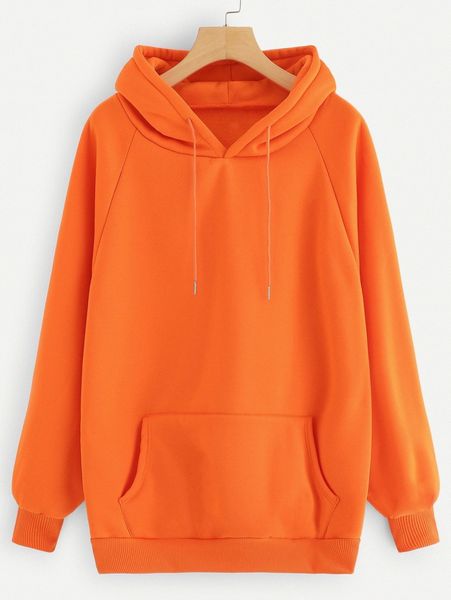 

neon orange raglan sleeve kangaroo pocket hoodie x0m7#, White;black