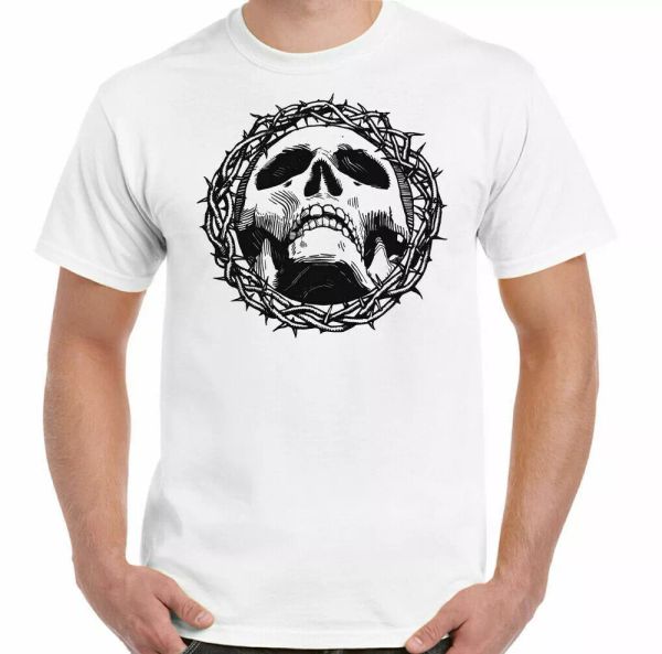 

skull t-shirt, biker who moto motorcycle tribal tattoo atheist atheism bike, White;black