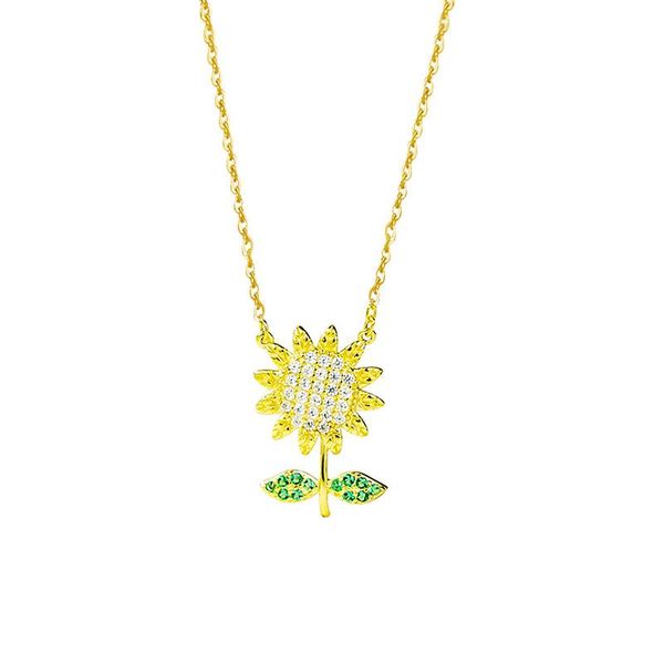 

chains a1011 s925 sterling silver sunflower necklace female fashion zircon clavicle chain forest sun flower pendant creative