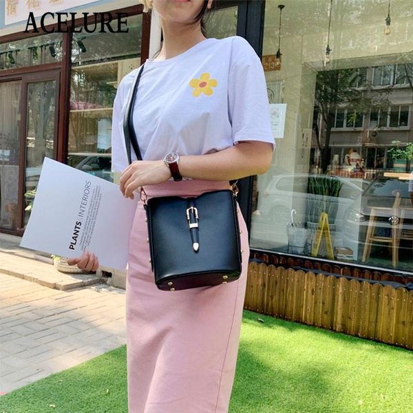 

fashion zipper hasp shoulder messenger bag for women solid pu leather small bucket color tote drop evening bags