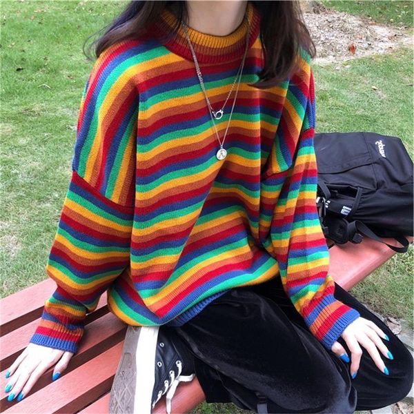 

women's sweaters jchb female korean harajuku hong kong-flavored loose striped sweater japanese kawaii ulzzang clothing for women, White;black