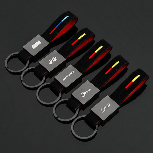 

embroidered m three color sports audi sline volkswagen r mercedes benz amg suede car key ring, Slivery;golden