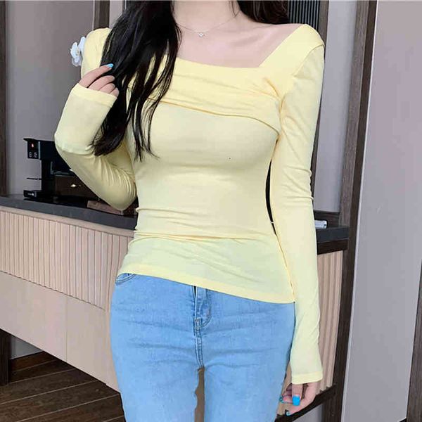 

women's t-shirt shintimes short tshirt skew collar long sleeve t women fall casual woman clothes tee femme d3zv, White