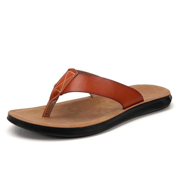 

slippers summer flip flops men leather light comfortable beach flats indoor sliper outdoor men's flop chanclas hombre piel, Black