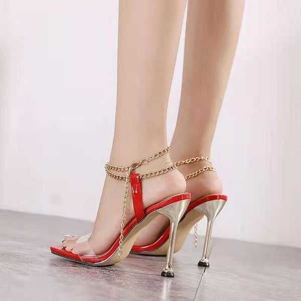 

sandals 2021 summer thin high heels women's shoes fashion light metal decoratio cross-tied retro patchwork head peep toe, Black