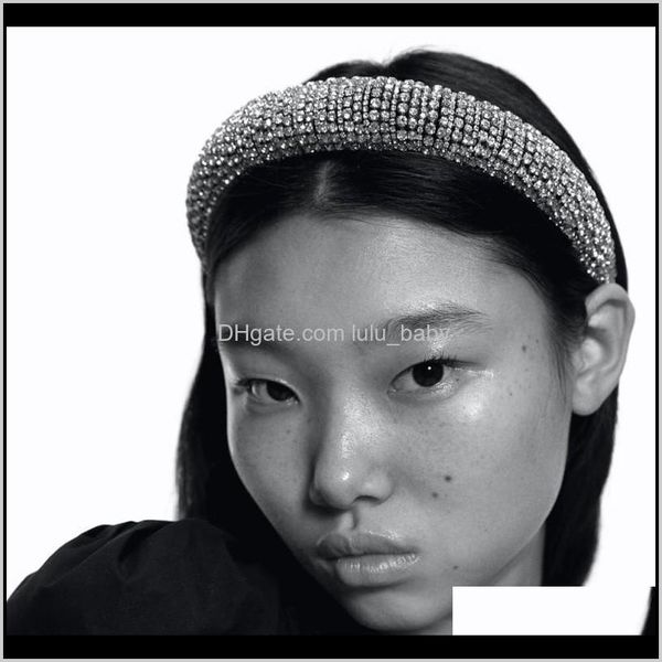 

headbands hair jewelry drop delivery 2021 za colored diamond sponge hairband womens wide baroque party catwalk headband tthbr, Silver