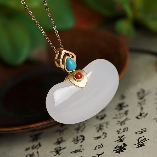 

chains original design inlaid natural hetian jade fudou necklace pendant ladies elegant classic jewelry daily party accessories, Silver
