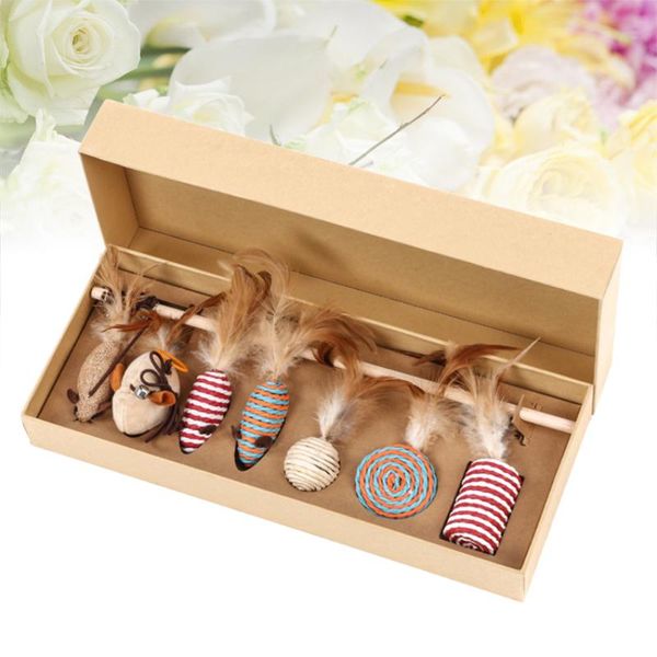 

cat toys colorful feather pet funny stick teaser training wand set for pets