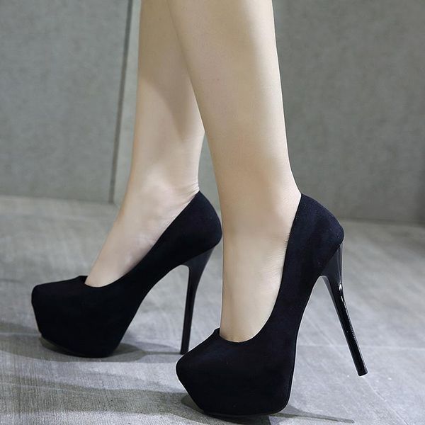 

dress shoes 2021 fashion high heels flock leather women platform party pumps 14cm stiletto ladies spring autumn, Black