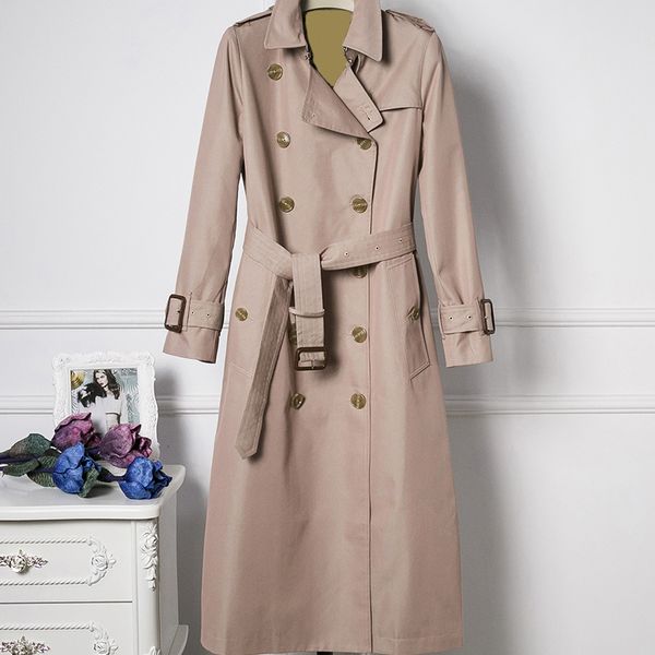 

women's trench coats long classic windbreaker waterproof british high-end english style autumn winter gabadian solid color size coat g7, Tan;black