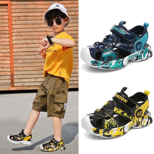 

sandals 2021 summer children beach shoes closed toe arch support sport for boys eu size 28-39, Black;red