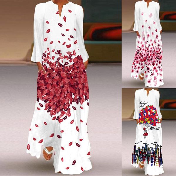 

casual dresses fashion spring women's sundress bohemian floral long dress 2021 sleeve party holiday vestidos kaftan robe, Black;gray