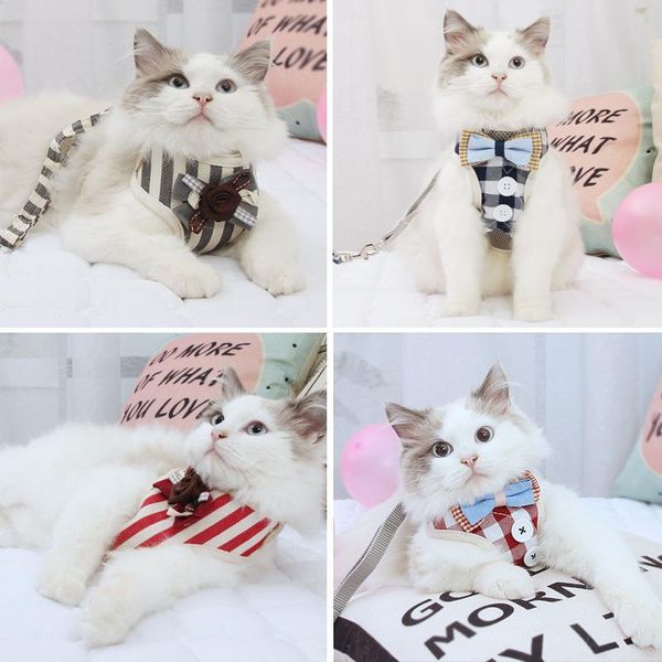 

cat collars & leads pet kitten vest type traction chest strap british gentleman bow adjustable retractable for cats and dogs